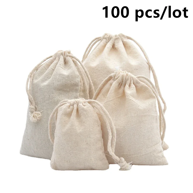 

Storage 100 Plain Small For Package Gift Bags Wedding Cotton Sacks Home Drawstring Pcs/lot Christmas Dustproof Pouches