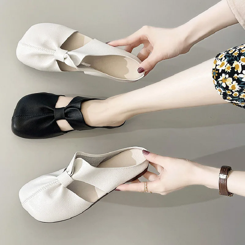 

Women Summer Slippers Retro Shoes Flat Solid PU Leather Designer Mules Slippers Women Slides Women Shoes