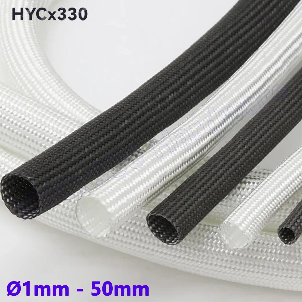 

1 метр, 1 мм - 50 мм, белый/черный плетеный рукав из стекловолокна, 600 градусов C, высокотемпературная трубка из химического стекловолокна, оболочка из стекловолокна