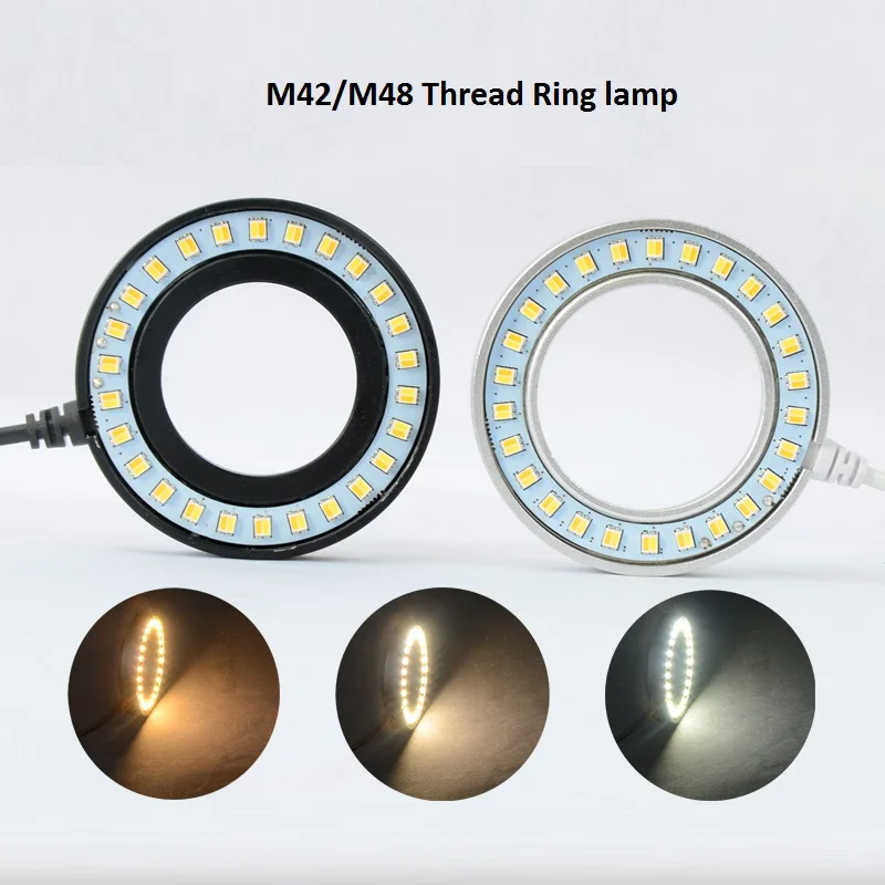 

M42 M48 Thread Microscope Light USB LED Ring Lamp for Video Stereo Microscope 3 Colors Light Brightness Adjustable