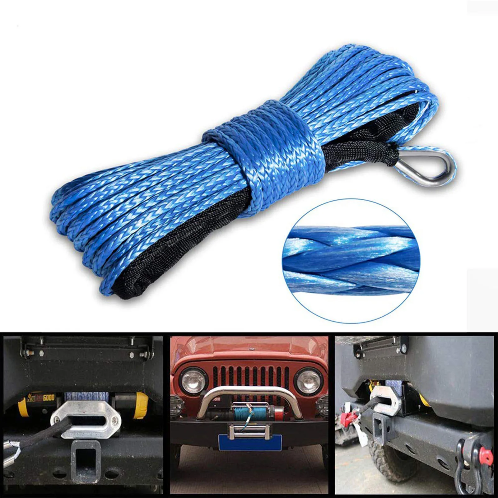 

15m x 6mm Synthetic Winch Rope 7700Lbs Trailer Winch Rope With Hook Towing Rope For ATV UTV Truck Boat 3 Colors 12 Shares