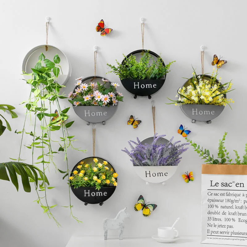 Настенный цветочный горшок в скандинавском стиле с светильник кой искусственные