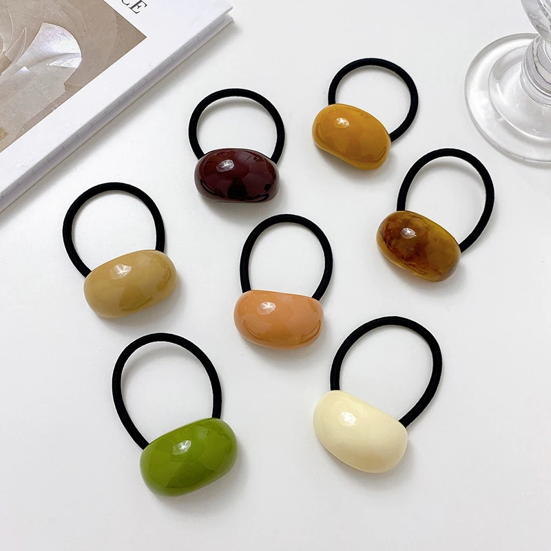

Wood Grain Oval Ponytail Shiny Surface Hair Circle Geometric Bow High Elasticity Women Girls Head Rope Ponytail Buckle Hair Band