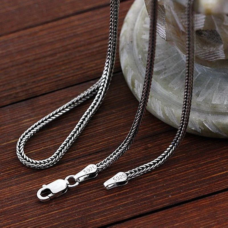

MeiBaPJ Pure Silver Weave Necklace S925 Sterling Thai Silver Fox Tail Chain Men Women Personalized Retro Chopin Chain Male Jewel