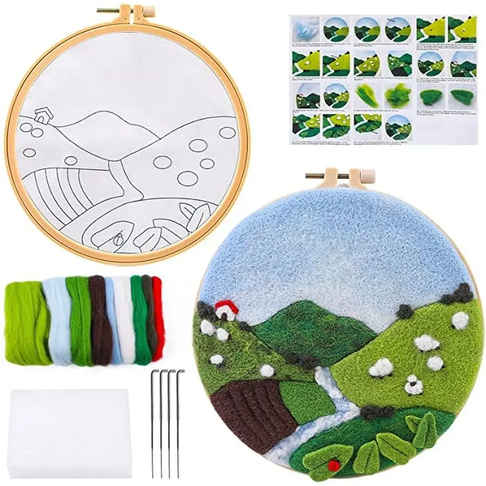 

GATYZTORY DIY Wool Felting Painting With Embroidery Frame Farm Needle Wool Painting Picture DIY Gift For Home Decors 20x20cm