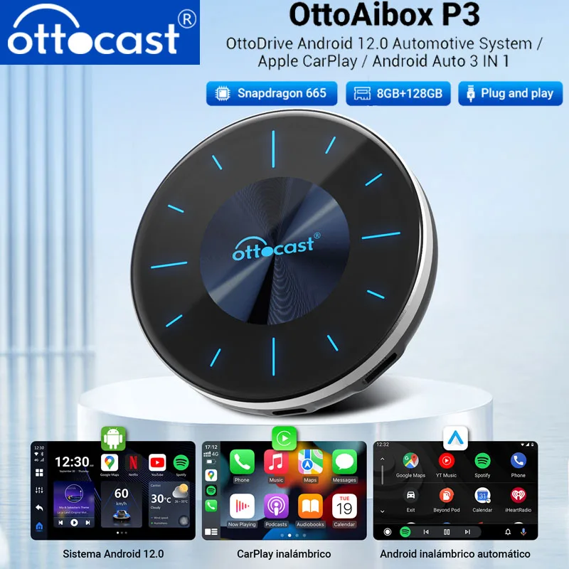 OTTOCAST PICASOU 3 CarPlay AI Box Беспроводная Android Auto TV Mini HDMI для Toyota Kia Hyundai VW Netflix Автомобильные
