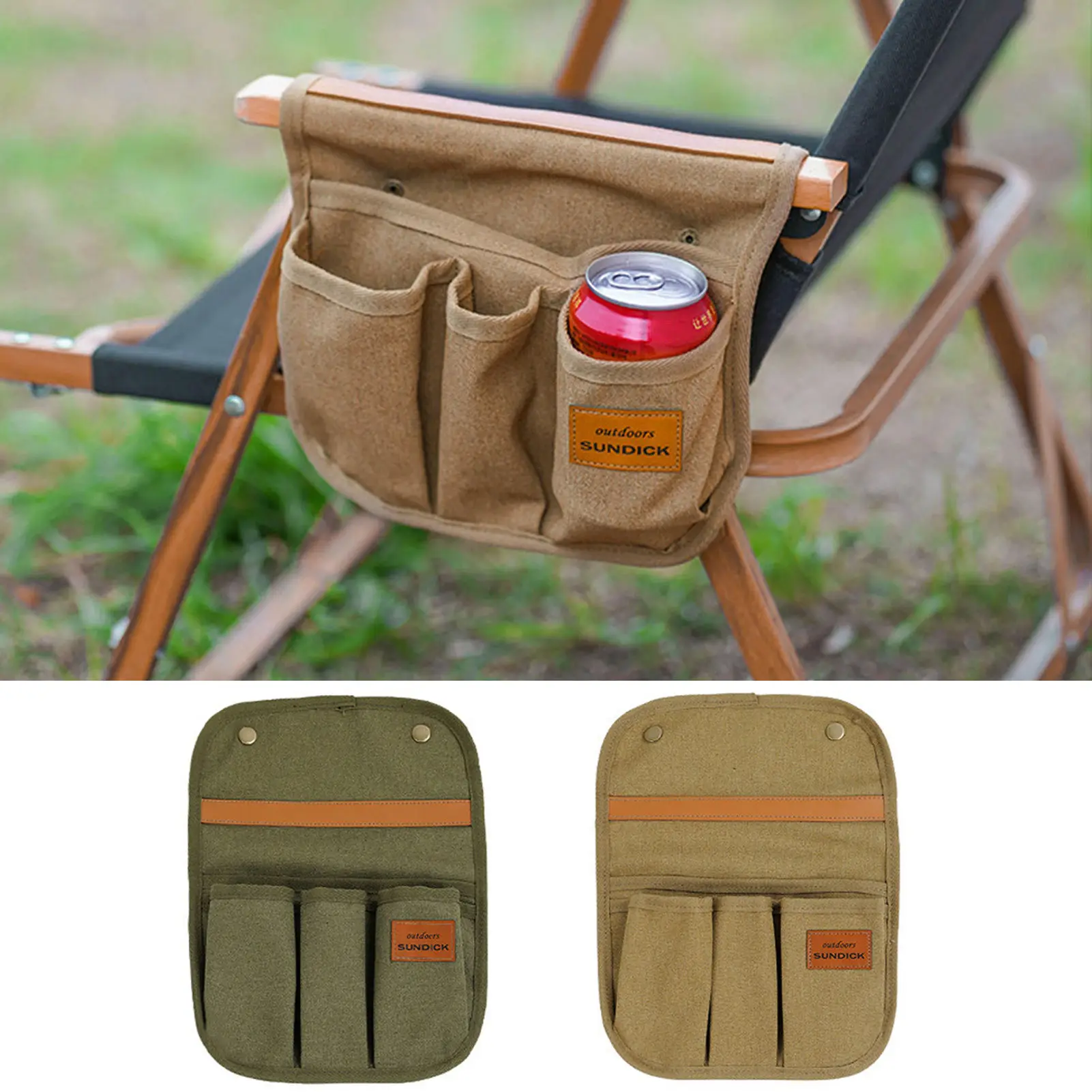 

2022 New Home Chair Side Canvas Organizer Bag Outdoor BBQ Gardening Tool Bag 2 Colors Camping Chair Armrest Storge Pocket