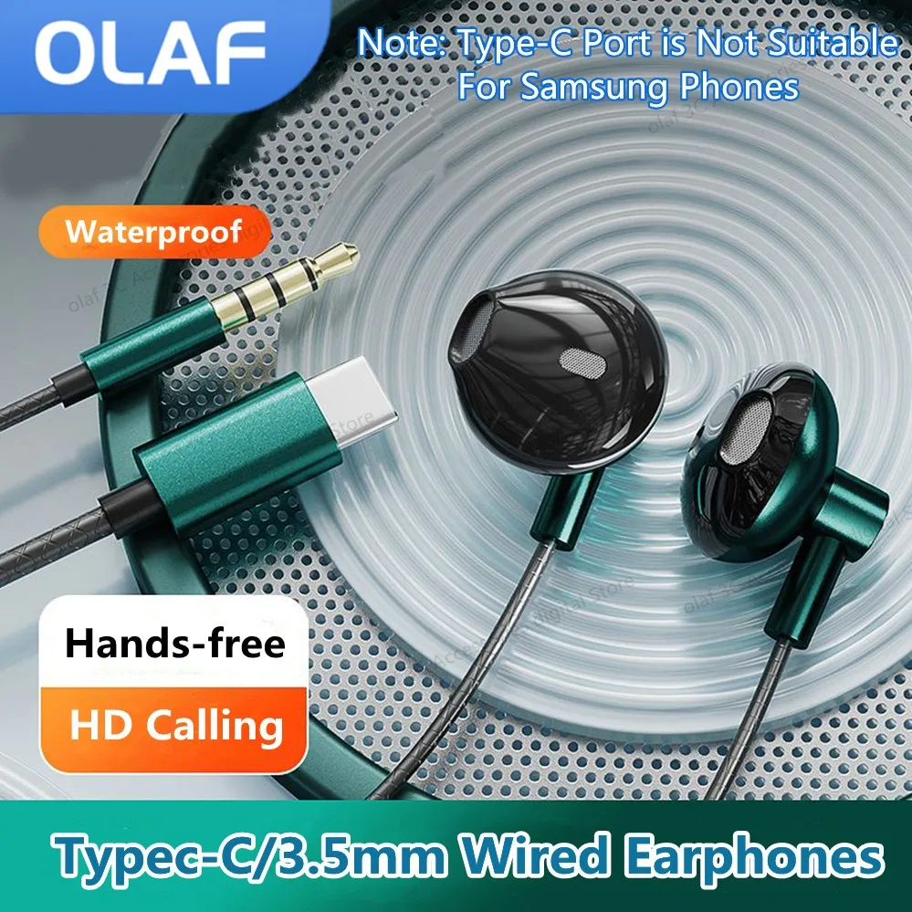 OLAF Type-C 3.5MM Earphones Wired Headphones In-Ear Headset Gamer Earbuds With Mic HD Calling Earphone For Xiaomi Cell Phones