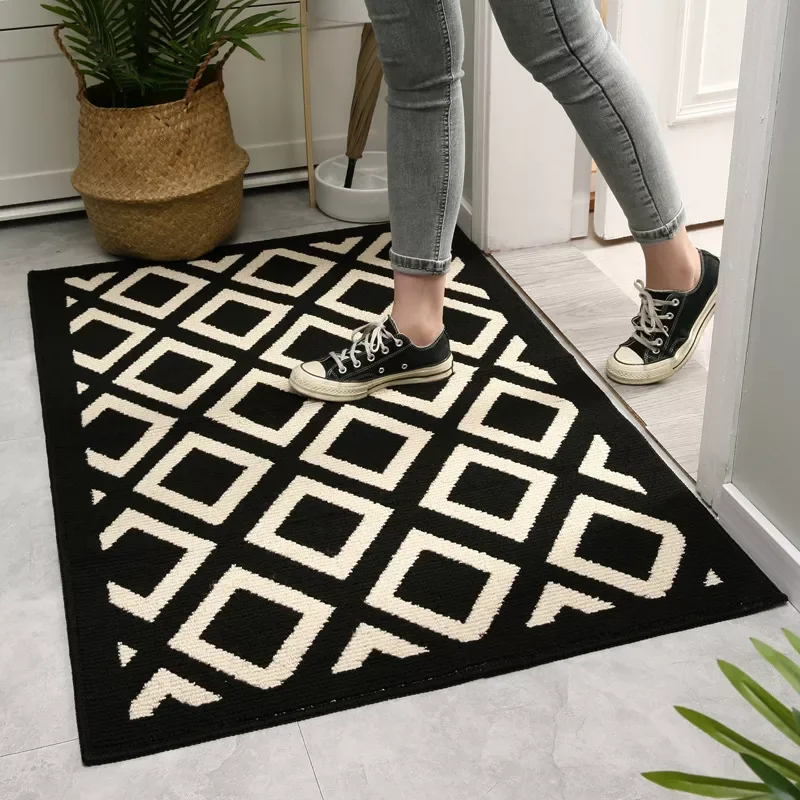 

NEW2023 Black and White Lattice Rhombus Entrance Door Mat For Bedroom Living Room Absorbent Kitchen Carpets -Slip Bathroom Floor