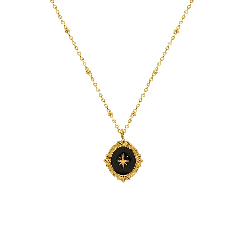 

French Court Style Six Mans Star Pendant Women's Titanium Steel and Gold Coloured Clasp Chain Fashion Simple Jewellery Gift