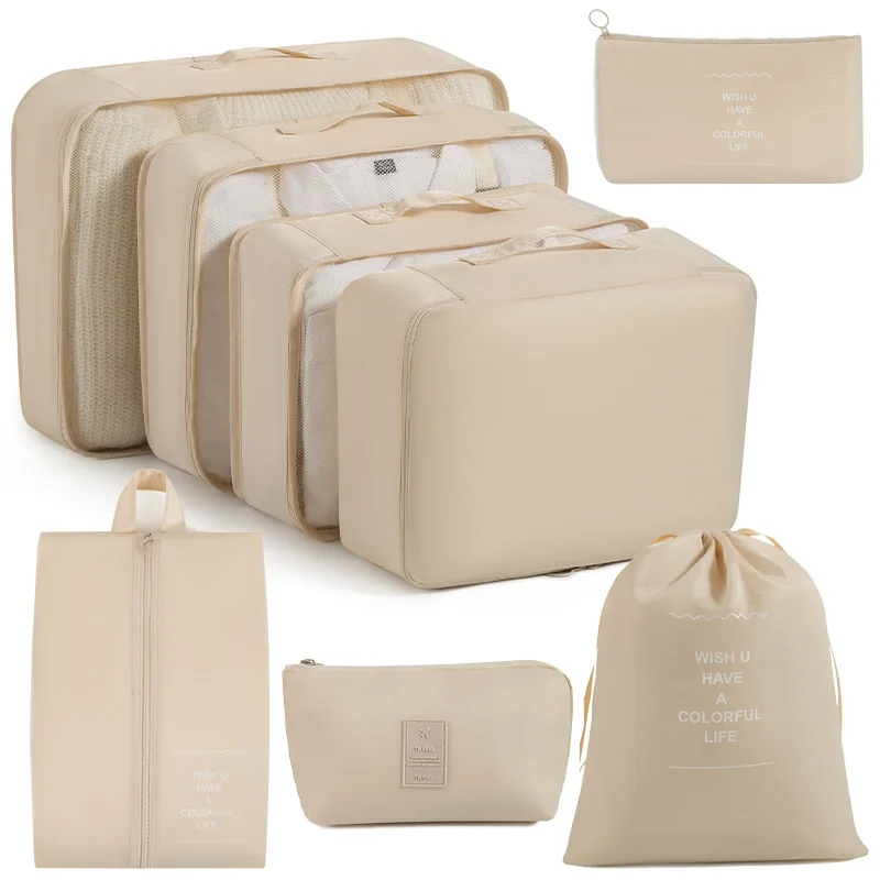 

8pcs/set Twill Oxford Travel Storage Bag Solid Color Clothing Bra Organizer Sack Digital Shoe Compression Luggage Sorting Pouch