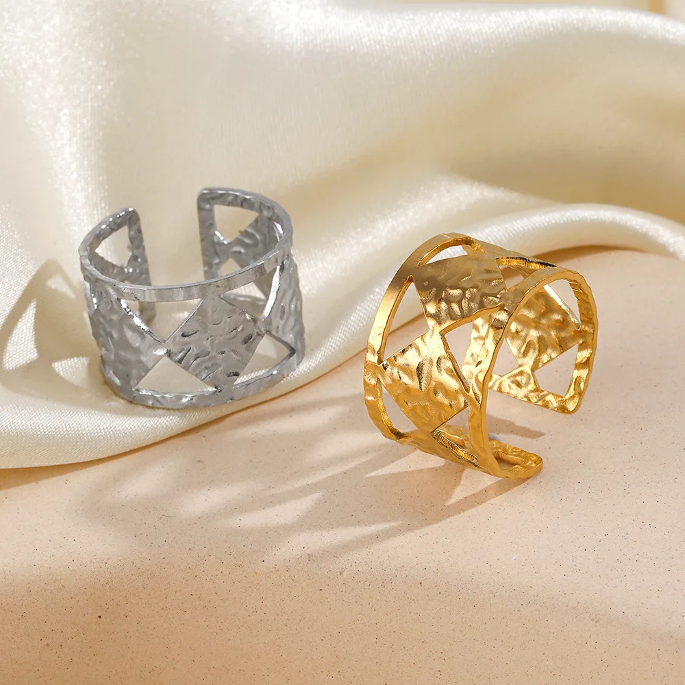 2024 позолоченные кольца из нержавеющей стали для женщин полые широкие модные