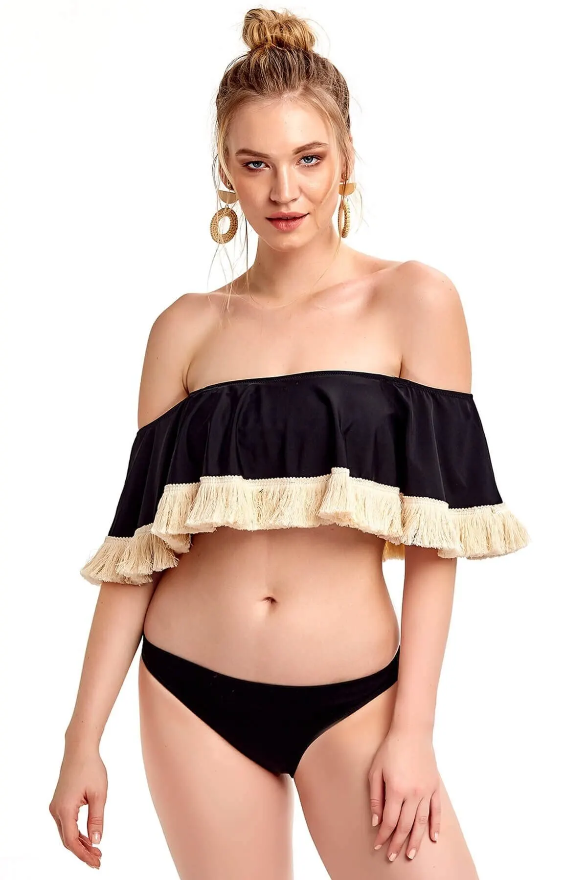 

Женское бикини, черный комплект бикини с бахромой и воланом, женский купальник, сексуальное бикини, новинка 2022, комплект бикини с пуш-апом, к...