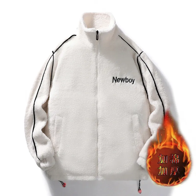 

Korean Men'S Casual Fashion Student Coat 2022 Autumn Winter New Youth Lamb Cashmere Thickened Warm Overcoat