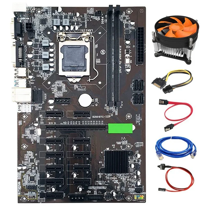 

Комплект материнской платы B250 BTC для майнинга, PCI-E X16 LGA 1151 DDR4 с охлаждающим вентилятором + SATA шнур питания от 15pin до 6Pin для биткоинов