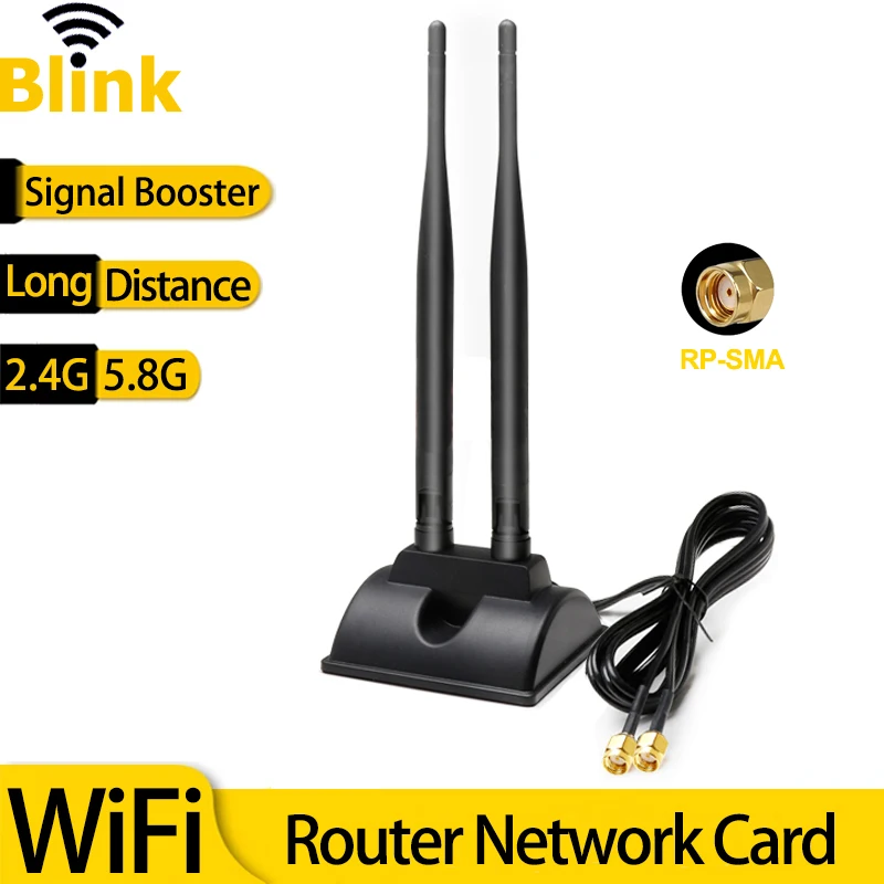 

WiFi Router Antenna Booster RP-SMA External Extender Magnetic Base for Indoor Mobile Phone Modem Network Card Signal Amplifier