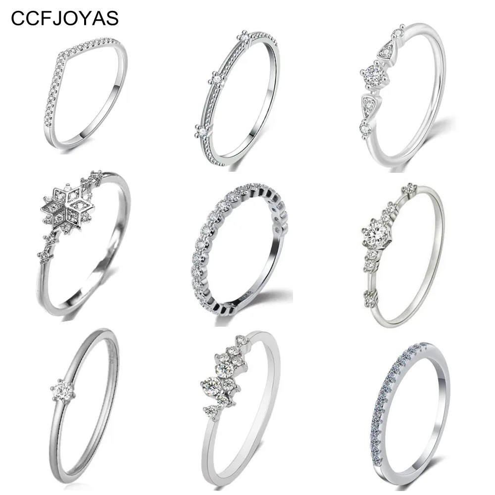 

CCFJOYAS 100% 925 Sterling Silver Ring for Women Simple ins White Crystal Zircon Wedding Band Rings Silver color Fine Jewelry