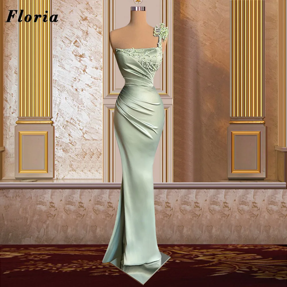 

Floria Modern Mint Green Green Evening Dress Custom Made Satin Long Prom Dresses Pleat Graduation Party Gowns Vestidos De Fiesta