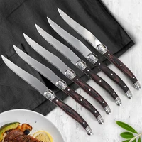 laguiole steak knives set serrated triple rivet ergonomic handle pakka wood steel dinner table knife