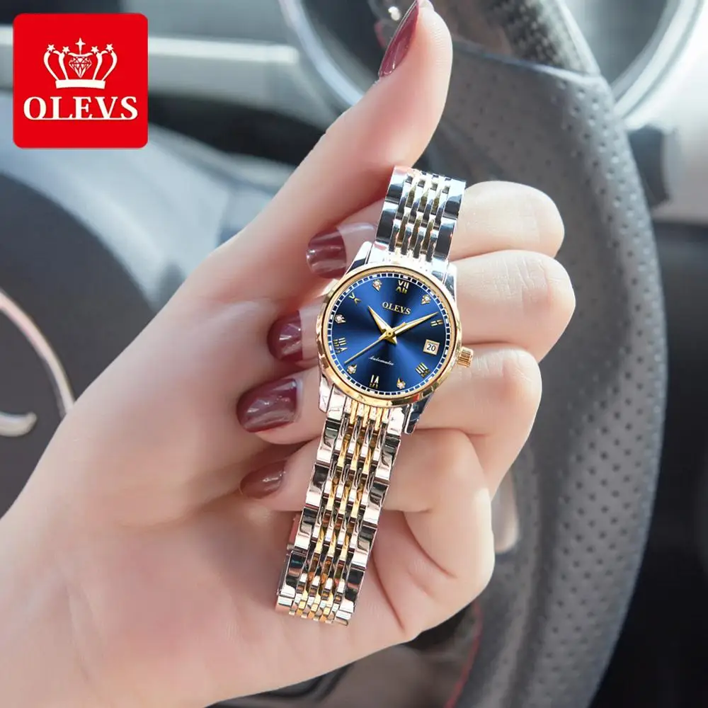 OLEVS Women Luxury Automatic Mechanical Brand Watch Waterproof Classic Steel Strap Lady Wrist Mechanical Watch Gift For Women
