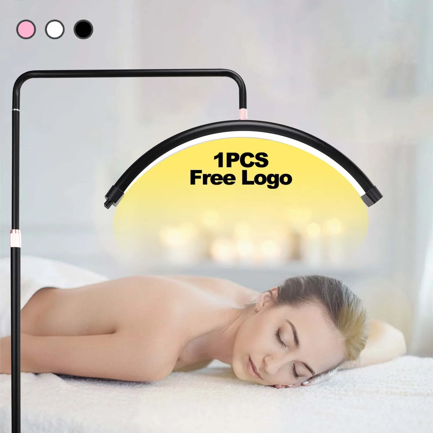 

50W Super Bright Floor Standing Half Moon Shaped LED Lamp OEM LOGO for Eyelash Extensions Makeup Beauty Salon Bedside Light
