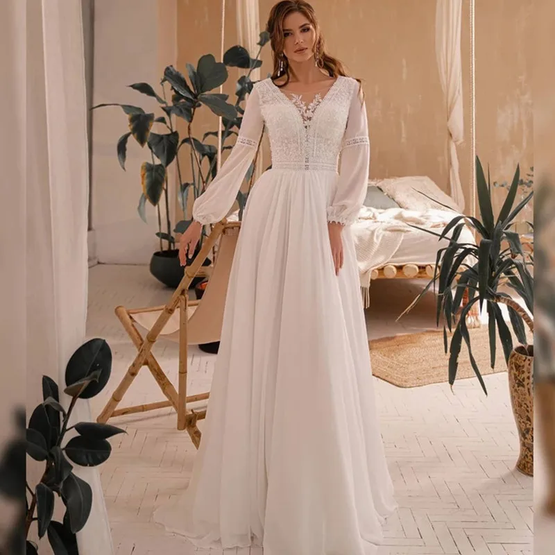 Купи Boho Wedding Dress for Women Scoop Neck Lace Bridal Gowns Floor-length A-line Full Sleeveless Brides Dresses Vestido De Novia за 4,627 рублей в магазине AliExpress