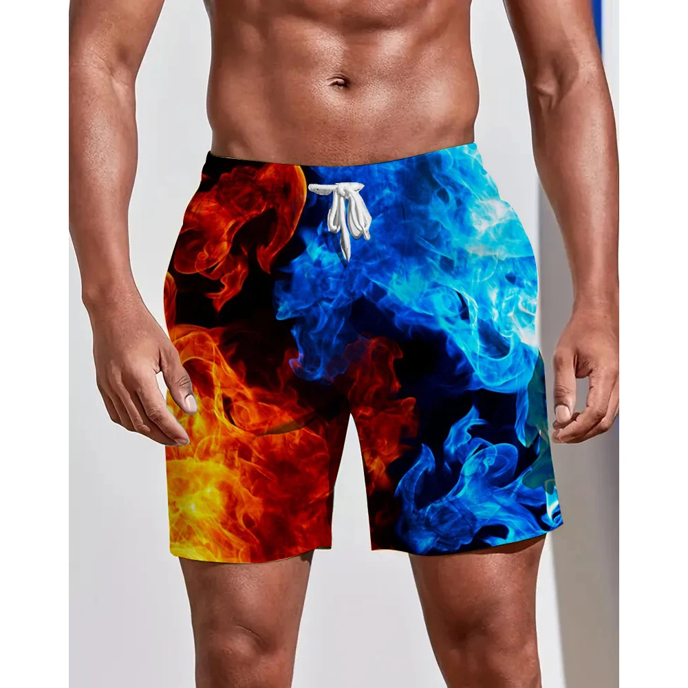 

Штаны мужские пляжные для отдыха, Модные свободные удобные быстросохнущие, для плавания, отдыха, спорта, пляжа, с 3D принтом огня, большие размеры, лето