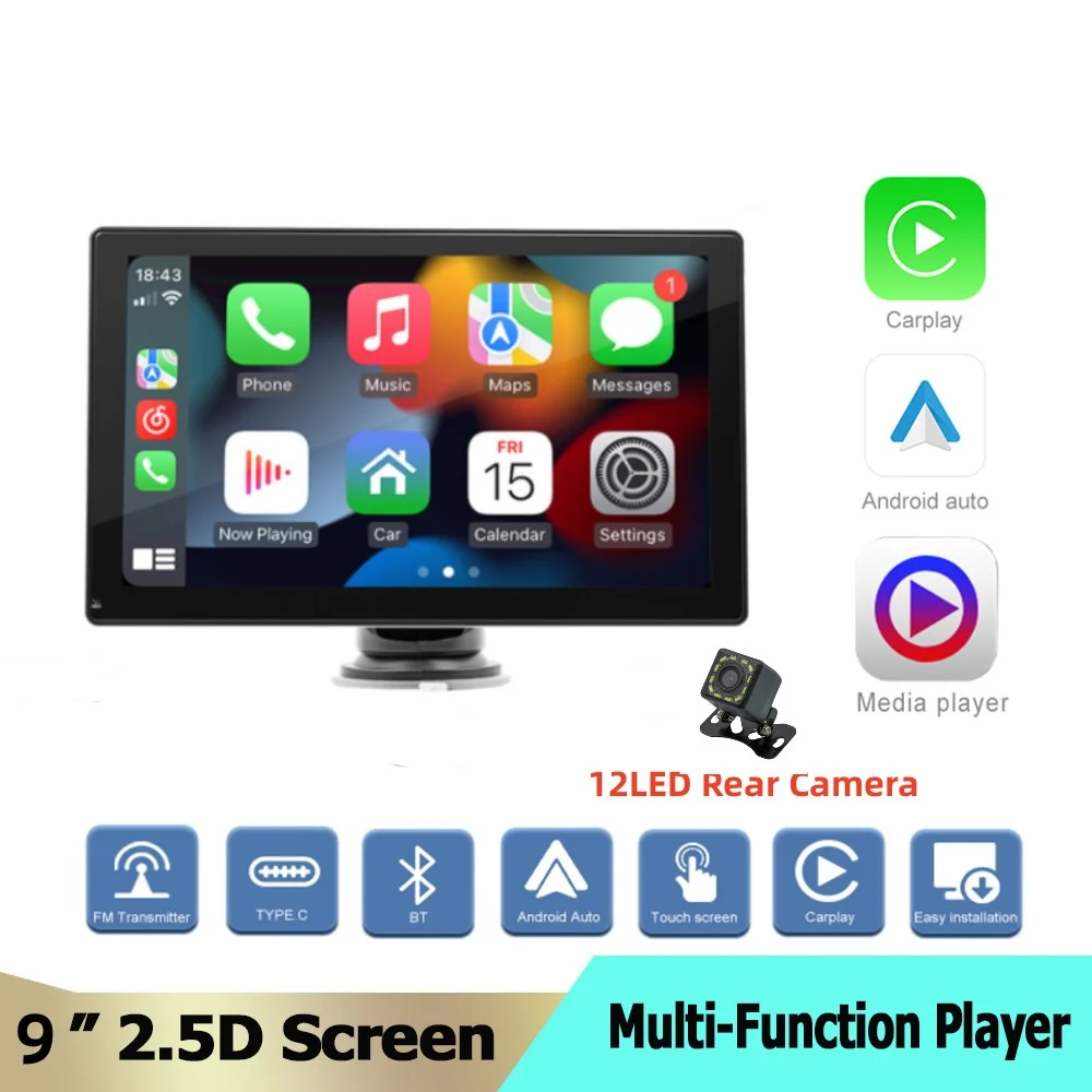 

9 inch Carplay Monitor Portable Wireless CarPlay Navigation for Car truck RV Universal Touch Control Display Android auto Siri
