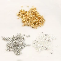 200pcs 18k gold plated tube crimp end beads tiny column lined end spacer terminators tips for diy craft bracelet jewelry making