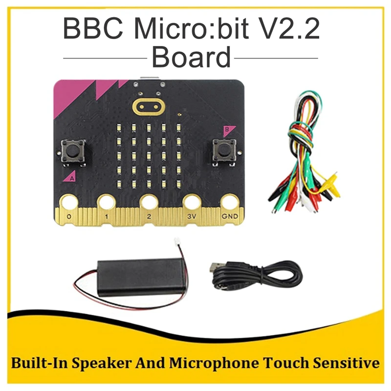 

BBC Micro:Bit V2.2 Kit Built-In Speaker Mic Touch DIY Programmable Learning Development Board+Crocodile Clip Test Wire