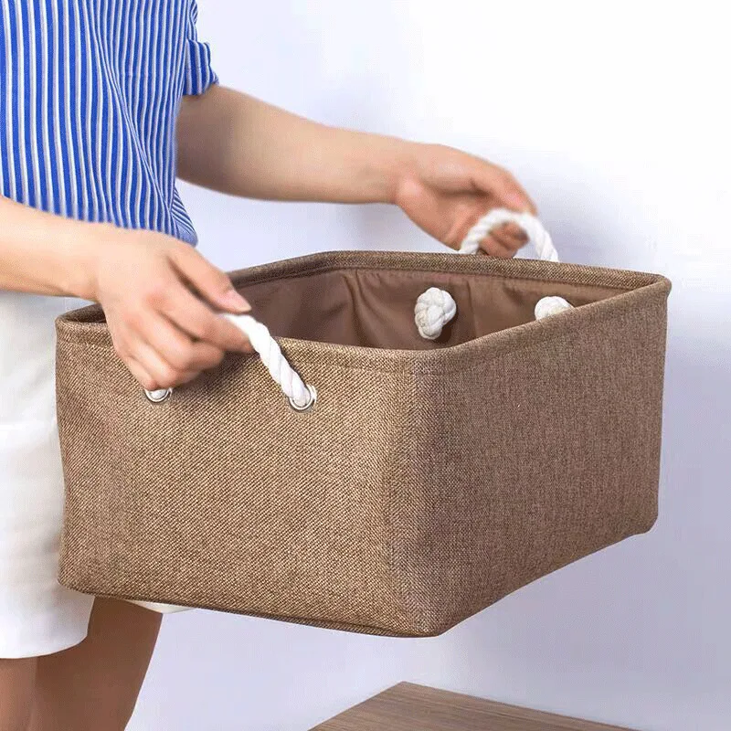 

Коробка для хранения из хлопка и льна с крышкой, одеждой, носками, игрушками, закусками, органайзером, Набор тканевых коробок, косметика, быт...