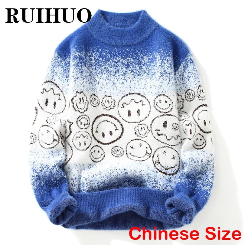 

RUIHUO Mock Neck Men Sweater Vintage Fall Sweaters For Men Clothing Pullover Men 3XL 2022 Autumn Winter New Arrivals