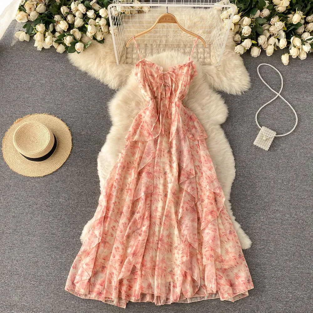 

Платье женское на бретельках с цветочным принтом, вечерние ный вечерний сарафан в Корейском стиле без рукавов, праздничный пляжный длинный сарафан в стиле бохо, на лето