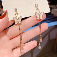 2022 new fashion long tassel butterfly stud pearl drop earrings for women bohemian golden round zircon wedding earrings jewelry