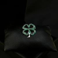 green crystal hollow out four leaf clovers pin brooch for women coat fashion jewelry plant brooches men suit clothes accessories