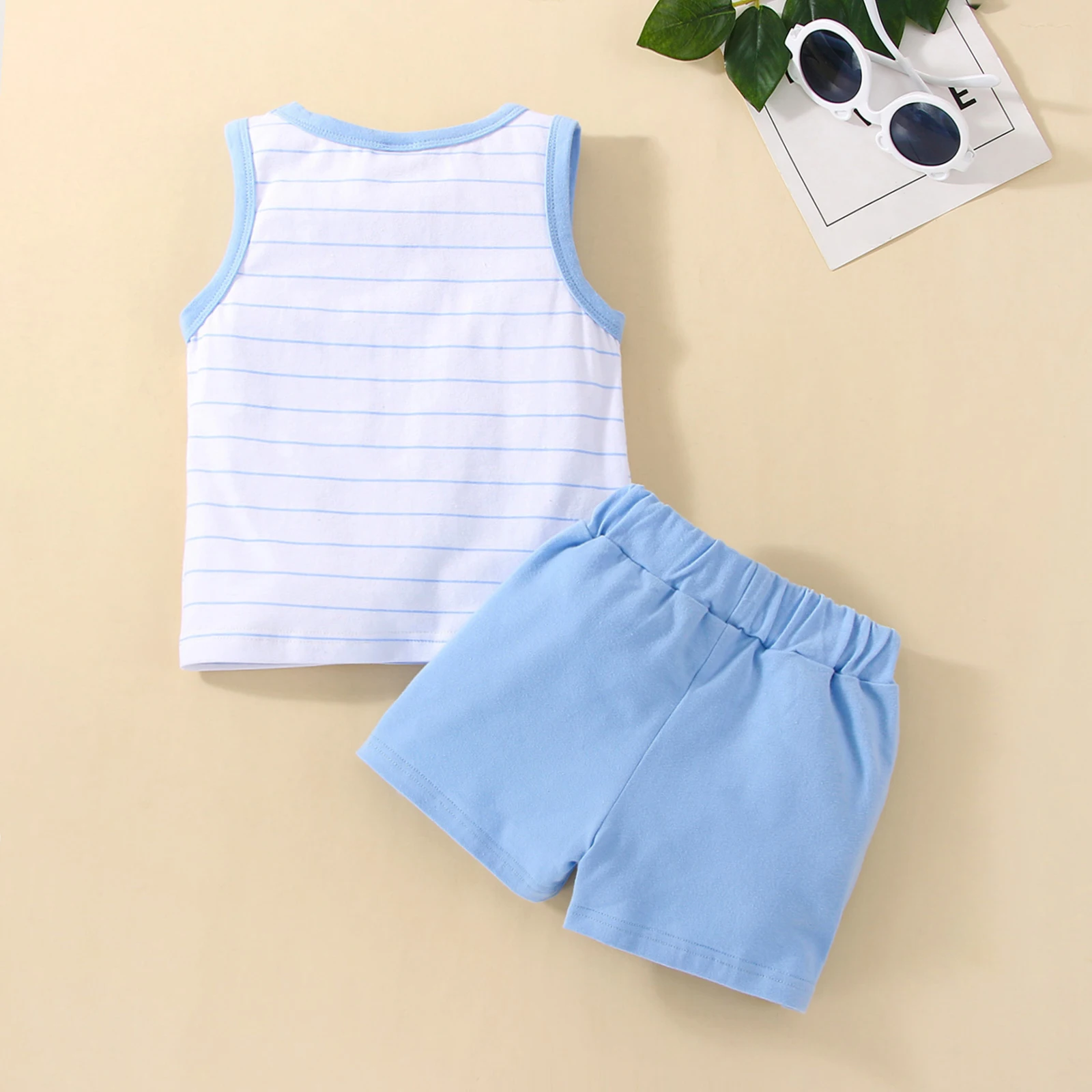 Летний костюм для маленьких мальчиков топ без рукавов с круглым вырезом и