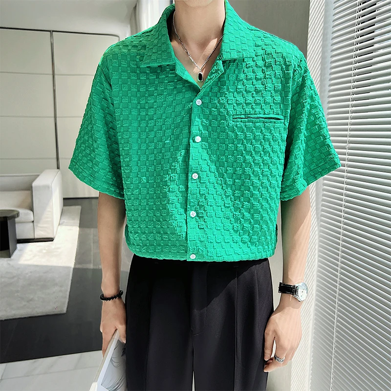 

2022 Летняя мужская рубашка с коротким рукавом, клетчатая Свободная Повседневная рубашка большого размера, уличная одежда, вечерние мужские ...