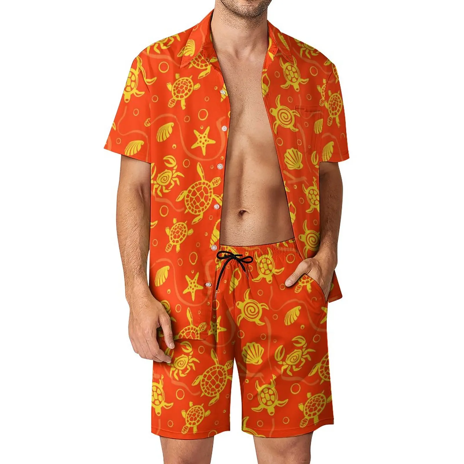 

Turtles Print Vacation Men Sets Cute Animal Casual Shirt Set Summer Design Shorts 2 Piece Fashion Suit Plus Size 2XL 3XL