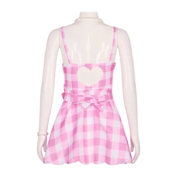 Barbie Movie Cosplay Costume - Pink Plaid Slip Sleeveless Dress 5