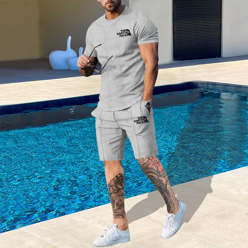 Summer  Round Neck 2023 New T-shirt Short-sleeved  Men's Casual Suit Fashion Shorts Two-piece suit Men's Sport Clothing
