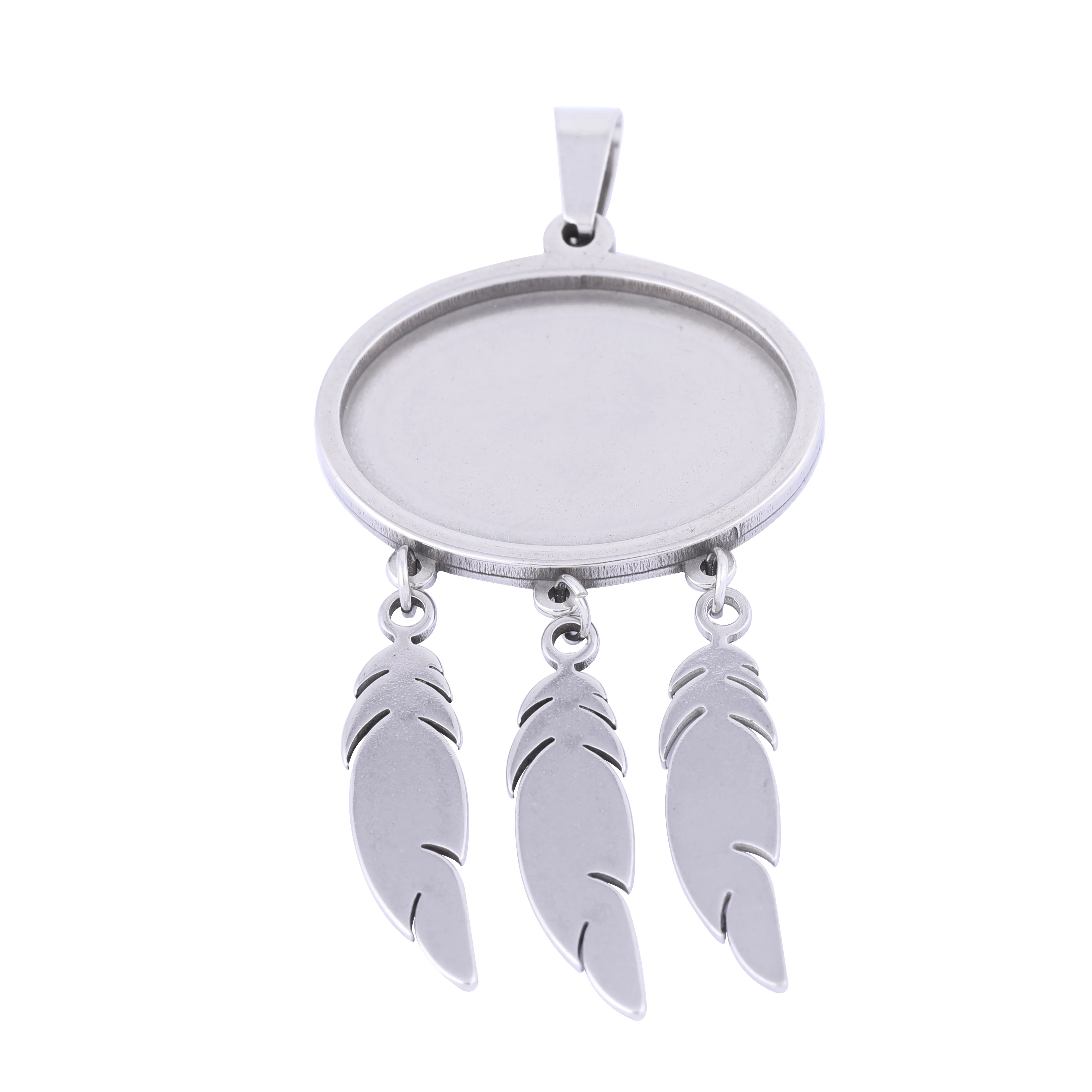 

Onwear 3pcs Stainless Steel 18x25mm Oval Feather charm Cabochon Pendant Base Setting Blanks Diy Keychain Necklace Bezel Trays