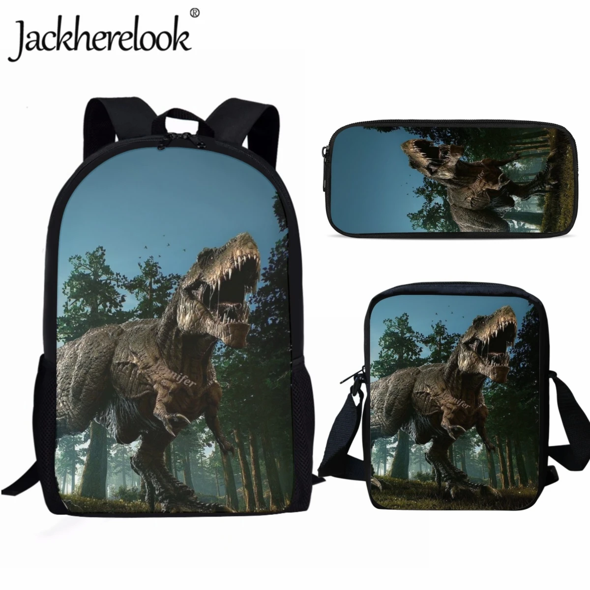 Jackherelook Children's School Bags Primitive Dinosaurs 3D Print Trends Students School Backpacks 3pcs Boys Girl Travel Knapsack