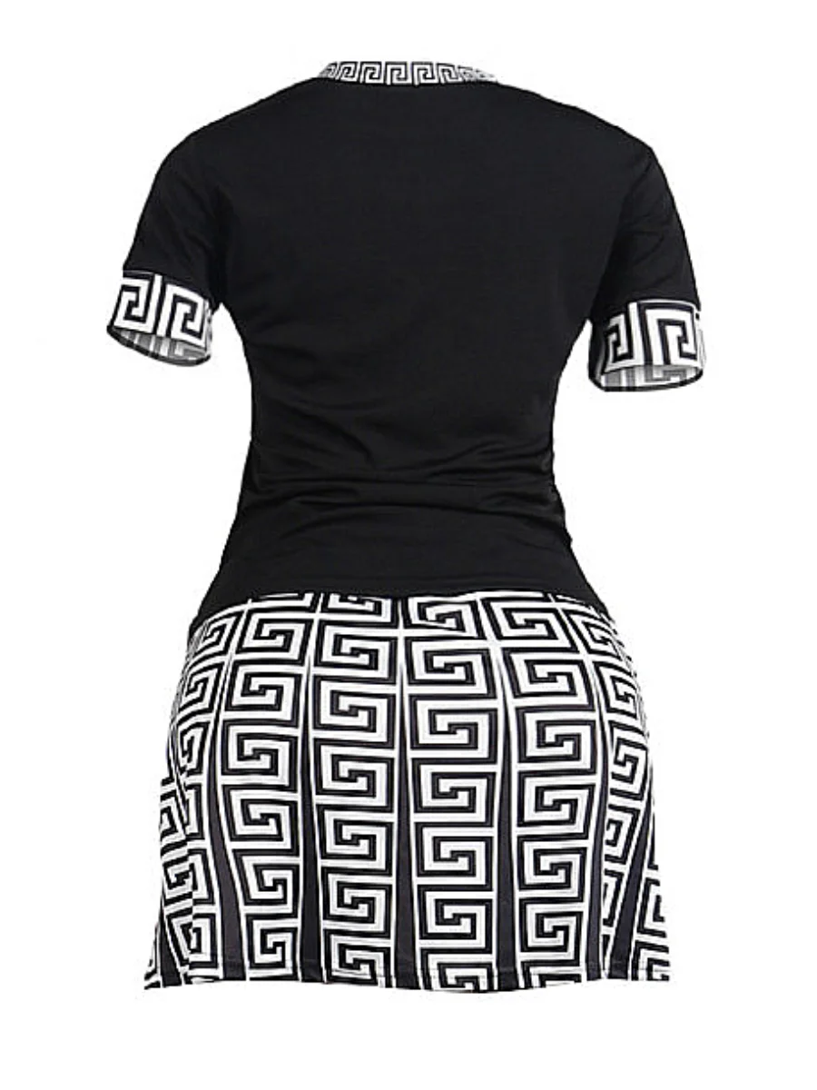 LW Plus Size Mini Skirt Set Outfits Letter Geometric Print Skirt Set Short Sleeves Skirts 2 Pcs Set Sexy Slim Summer dress