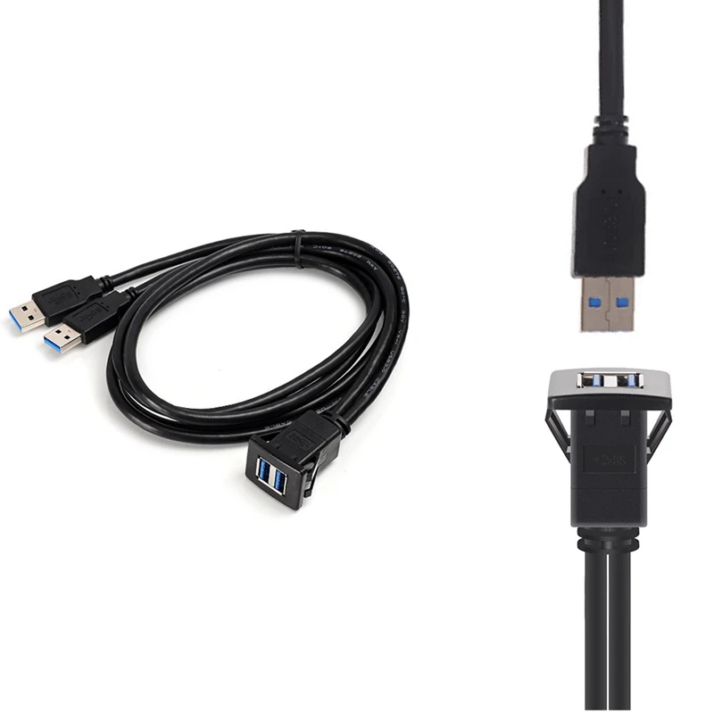 

Dual USB3.0 USB2.0 Male To Female Flush Mount Panel Dashboard Cable Shielded For Car Motorcycle