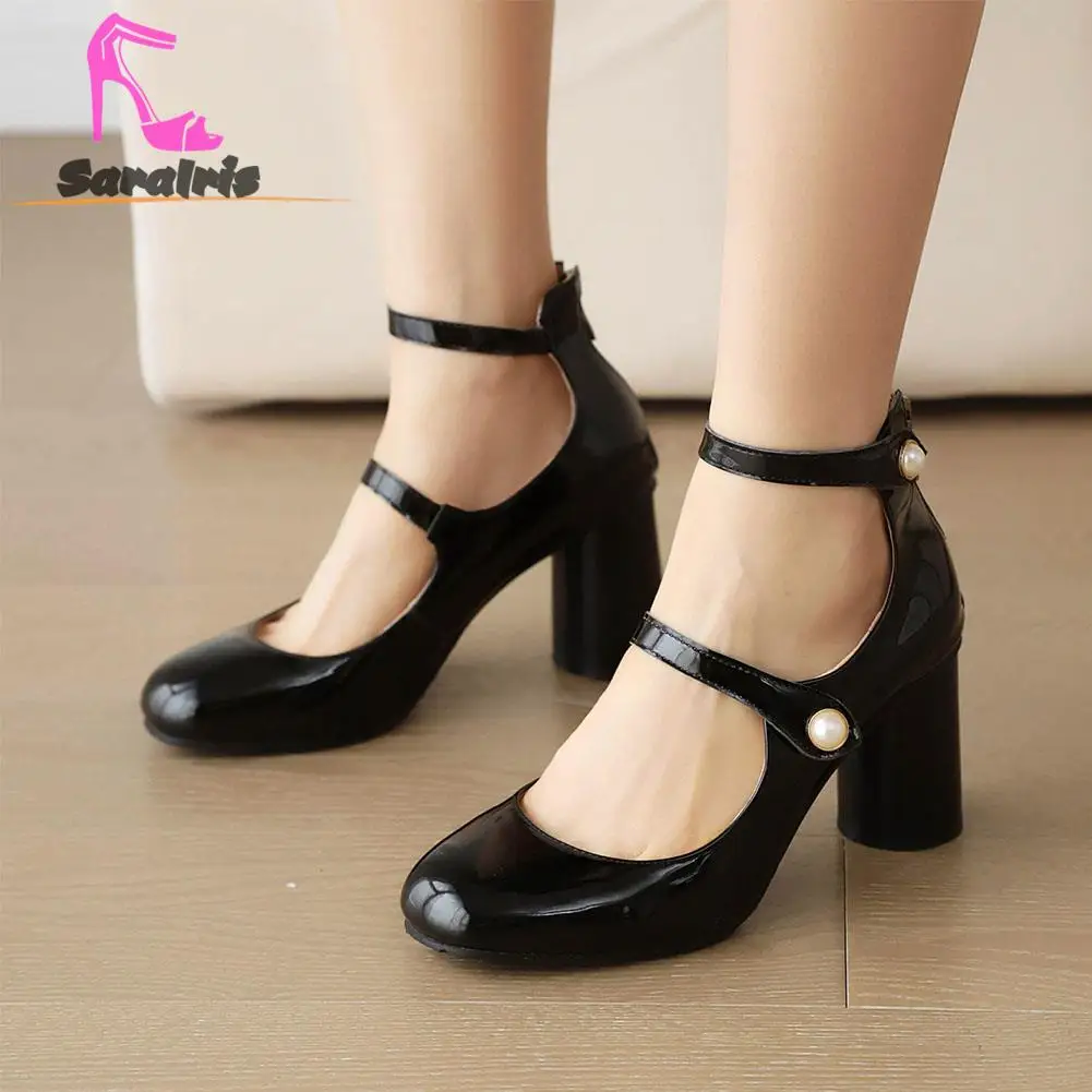 Spring Summer Thick High Heels Mary Jean Shoes Hot Fashion 2023 Sweet Elegant Women Pumps Ankle Buckle Lady Pumps Comfy Walking