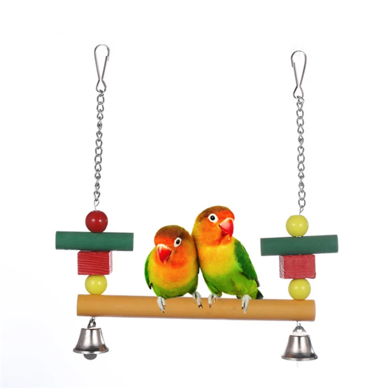 

Bird Toys Wooden Ladders Rocking Parrot Swing Toys Colorful Chewing Hanging Rope Bell Decor Bird Hanging Toy