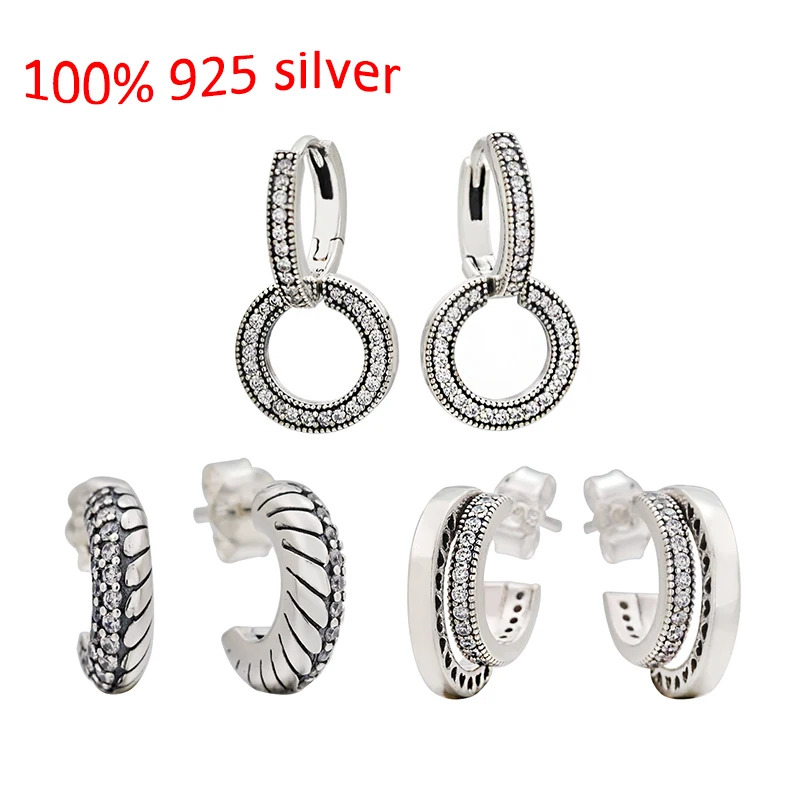 

Женские серьги-кольца с ПАВЕ, из серебра 925 пробы