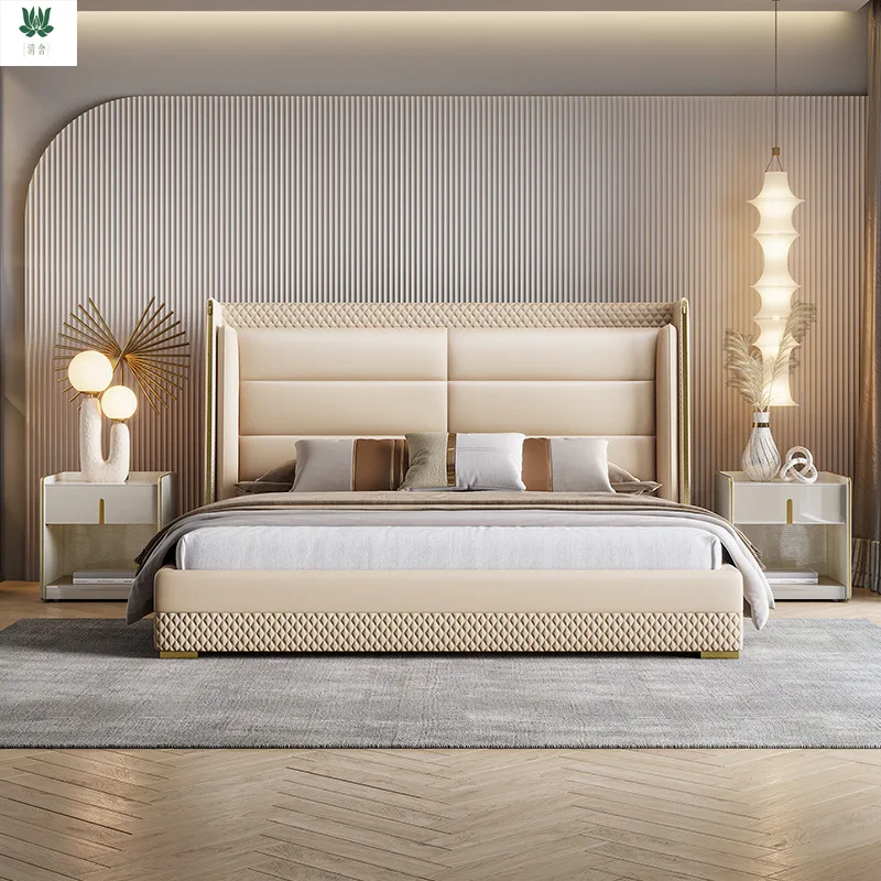 

Italian light luxury master bedroom leather bed double bed 1.8 meters large bed high box storage leather bed atmospheric luxury