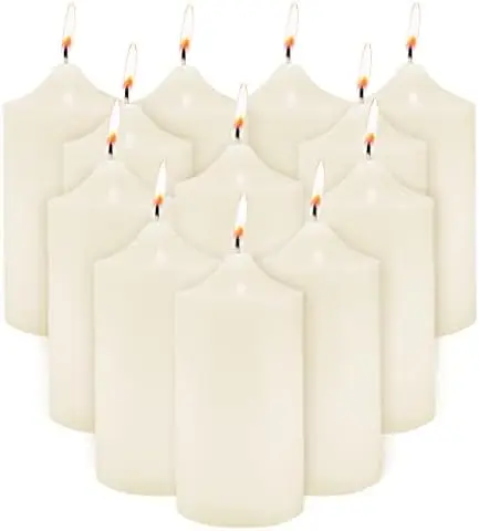 

x 6 Unscented Pillar Candles for Weddings, Home Decoration, Relaxation, Spa, Smokeless Cotton Wick. (12 Pack) (White)