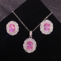 luxury bridal wedding jewelry sets silver color pendant necklaces earrings set for women yellowpink crystal jewelry accessories